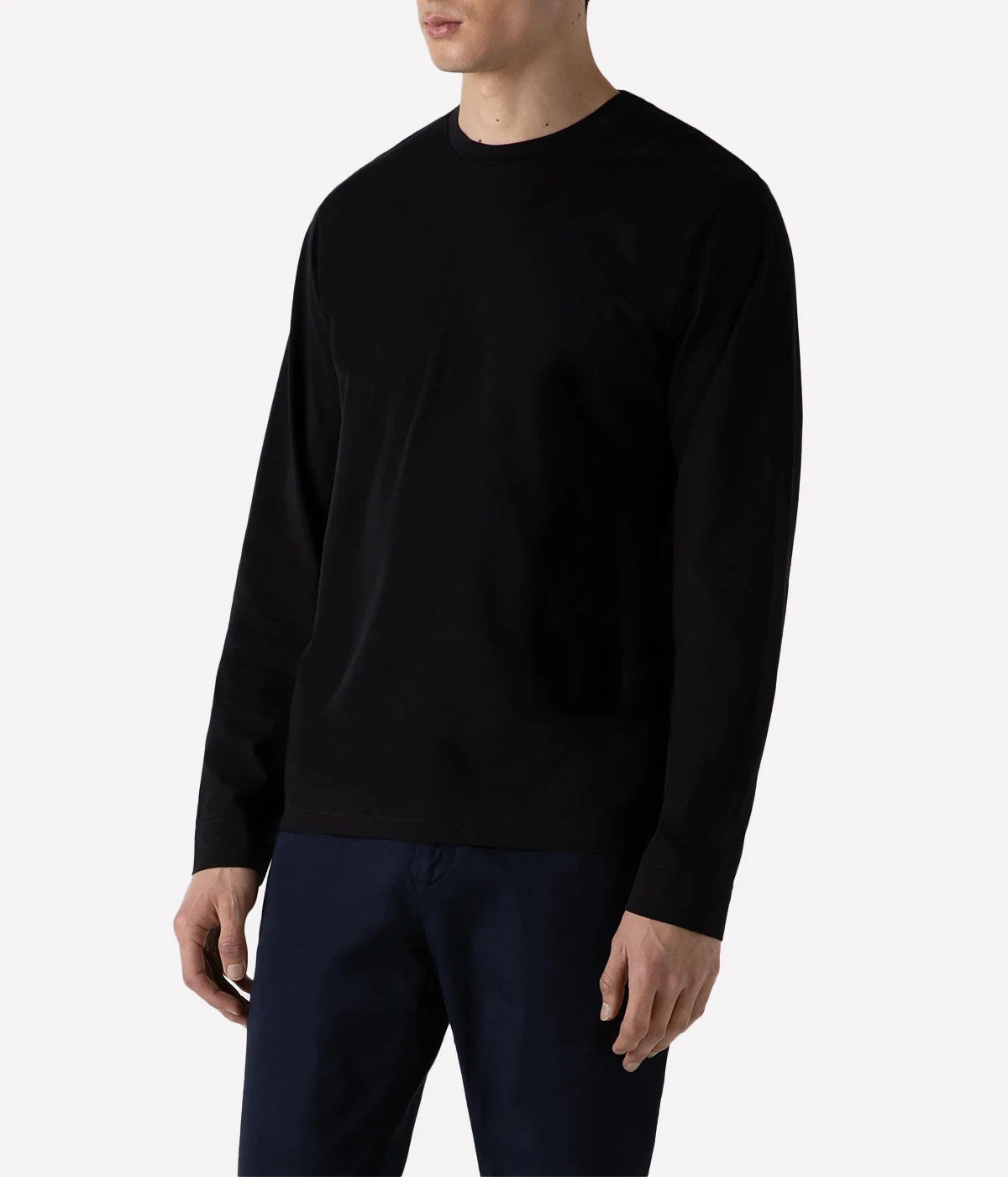 Men’s Black Long Sleeve Riviera T-Shirt – Luxurious midweight cotton T-shirt in slate blue, inspired by the iconic style worn by James Bond in Casino Royale, perfect for layering or wearing solo in winter.