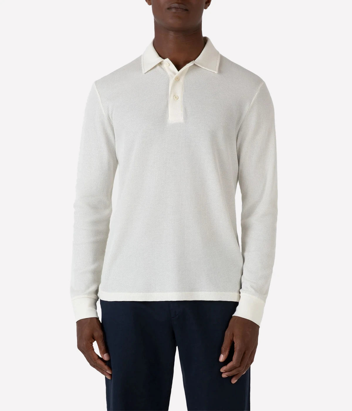 L/S Waffle Polo Shirt in Ecru