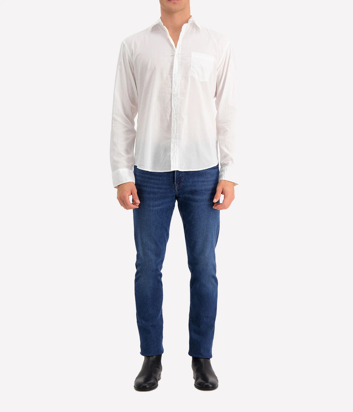 Front view of the Luke Cotton Poplin Shirt, featuring a classic button-down design, crisp collar, and lightweight cotton fabric in a clean, tailored silhouette.