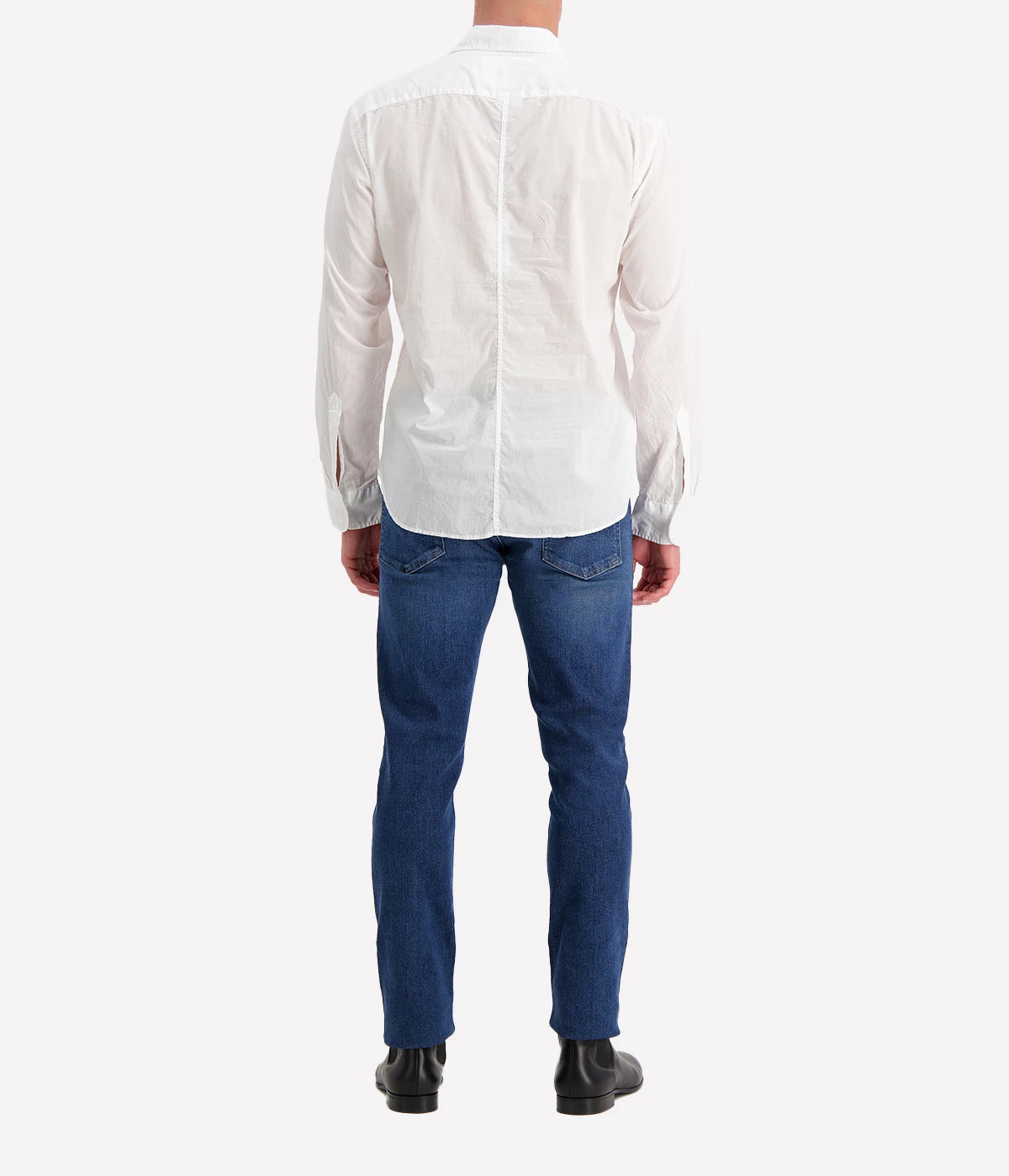 Rear view of the Luke Cotton Poplin Shirt, showcasing a streamlined back panel with subtle seam detailing.