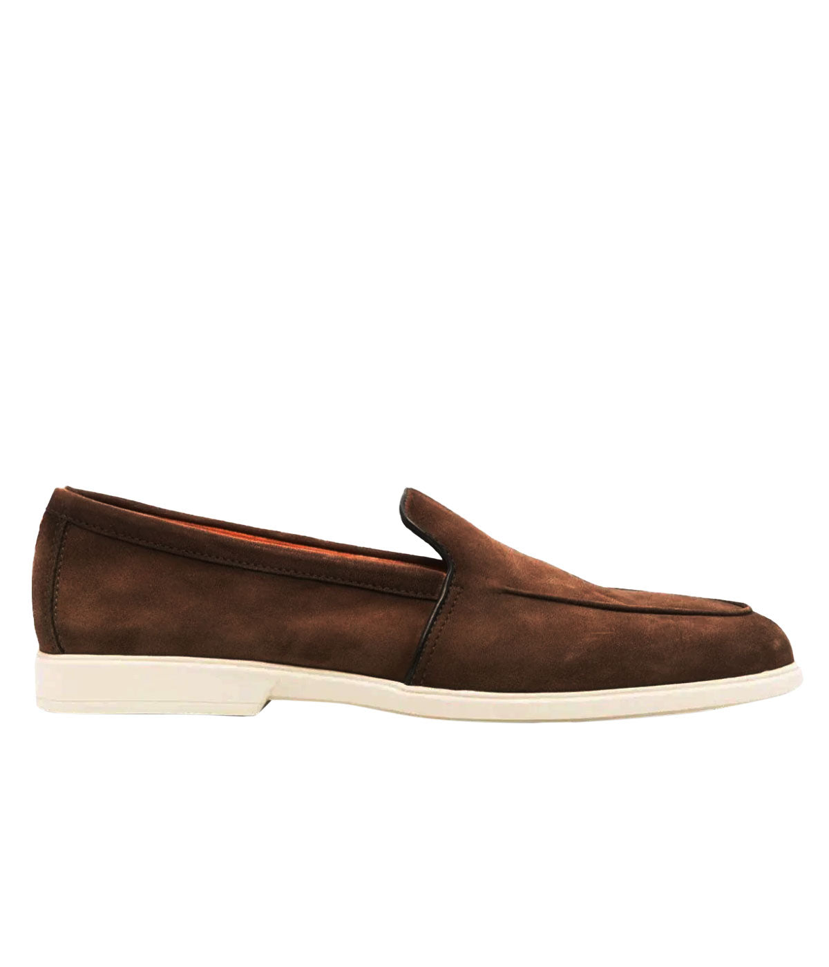 Malibu Loafer in brown, crafted from buttery-soft burnished suede with a flexible rubber sole. Features a leather upper and synthetic lining, combining luxury, style, and all-day comfort. Made in Italy.