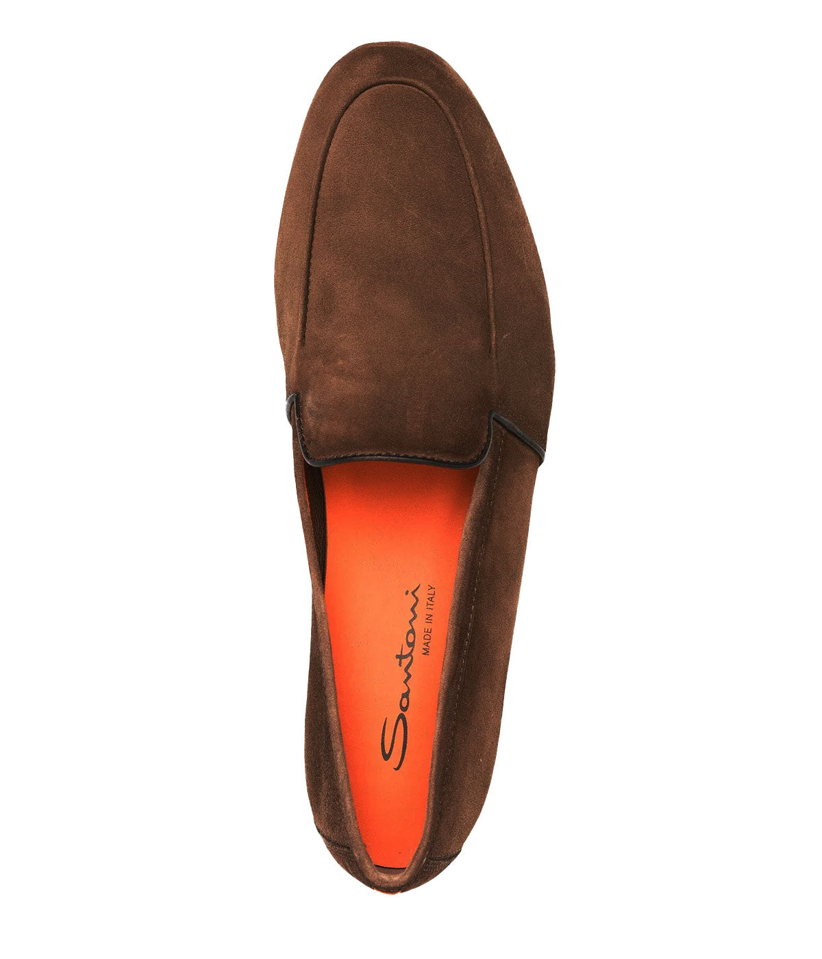 Malibu Loafer in brown, crafted from buttery-soft burnished suede with a flexible rubber sole. Features a leather upper and synthetic lining, combining luxury, style, and all-day comfort. Made in Italy.