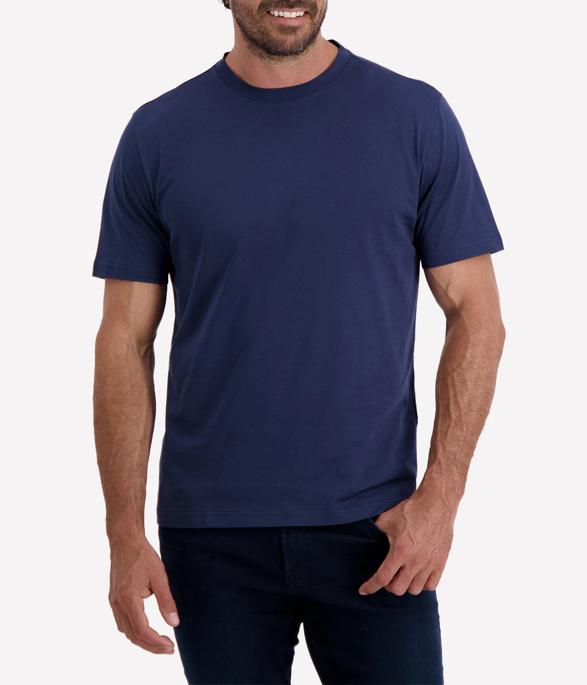 Eleventy blue cotton T-shirt with a relaxed fit, offering comfort and versatility. A simple, clean design perfect for casual or dressed-up looks. Made in Italy.