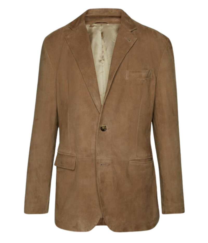 Lardini sheepskin leather blazer in rich brown, featuring a sleek single-breasted tailored design, expertly crafted in Italy for a refined yet rugged look—perfect for elevating both smart and casual outfits.