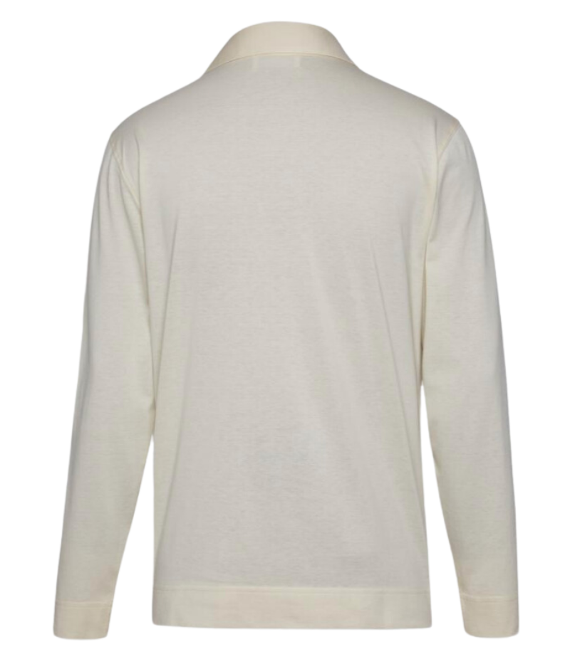 Lardini long sleeve polo in cream, made from a lightweight cotton-silk blend, featuring a classic collar, button placket, and a soft, breathable finish.