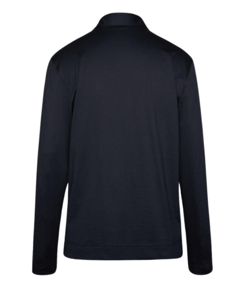 Lardini long sleeve polo in navy, crafted from a lightweight cotton-silk blend, featuring a classic collar, button placket, and a smooth, breathable finish.