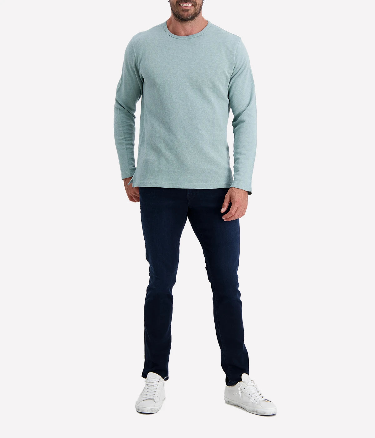 Men's Knit Sweatshirt Light Crew in Faded Green by Hartford, featuring a relaxed fit, crew neck, and soft cotton fabric. Perfect for casual wear and layering, ideal for pairing with jeans or chinos.