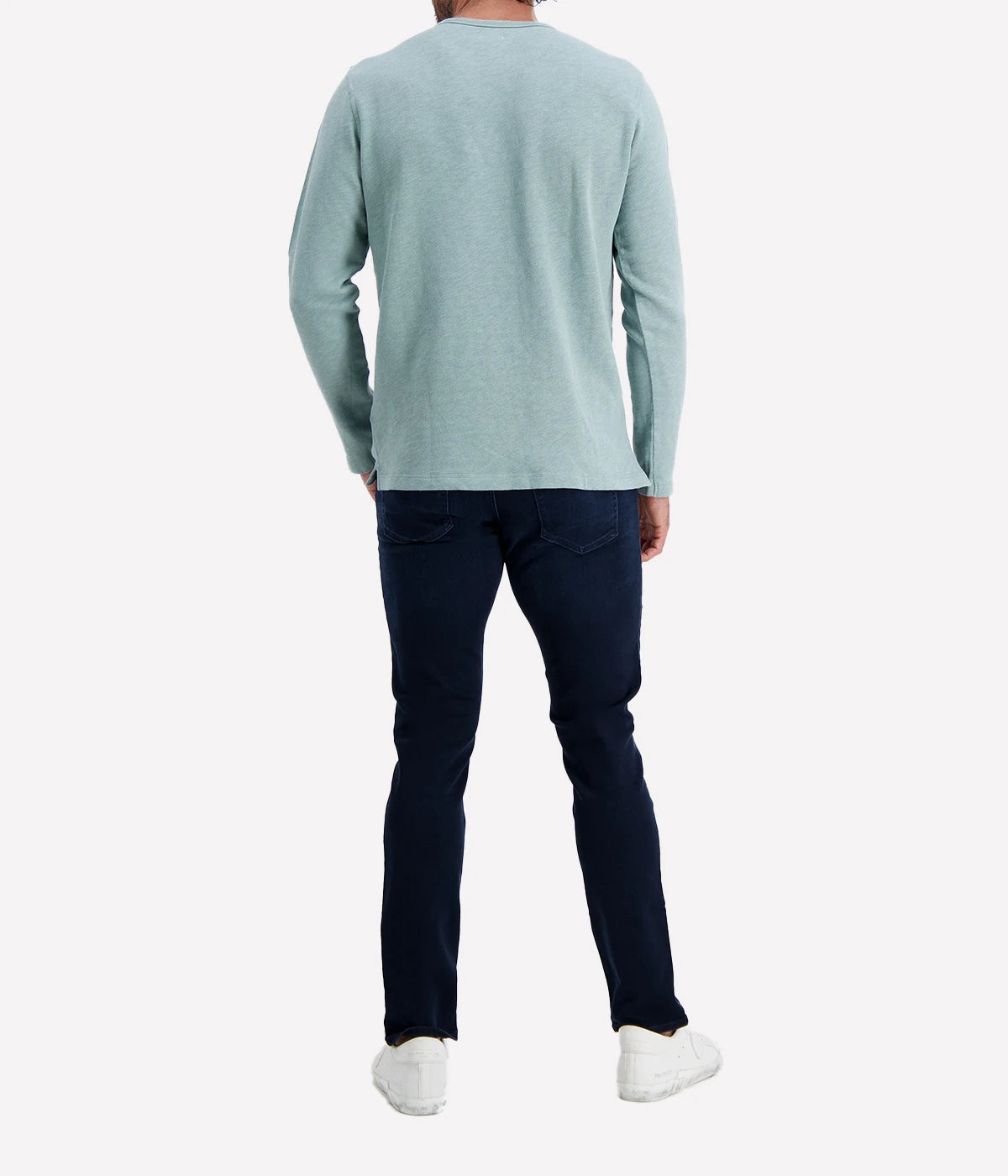 Men's Knit Sweatshirt Light Crew in Faded Green by Hartford, featuring a relaxed fit, crew neck, and soft cotton fabric. Perfect for casual wear and layering, ideal for pairing with jeans or chinos.