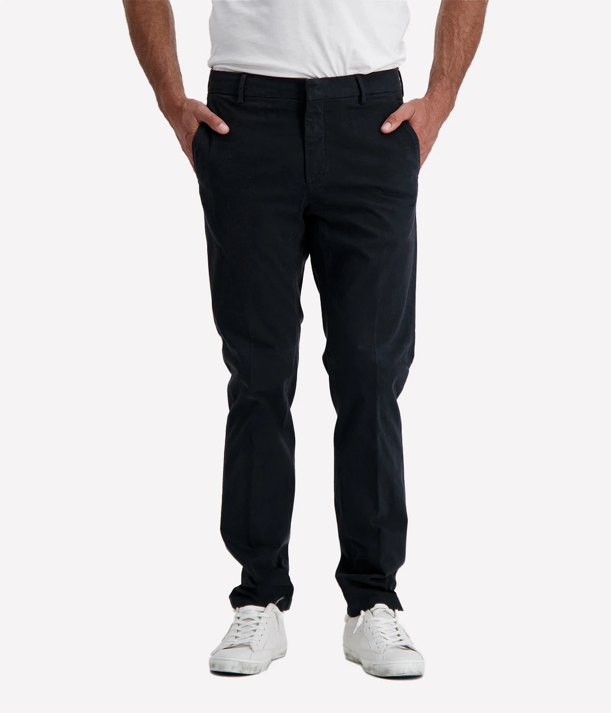 Slim-fit chino trousers crafted from stretch cotton for all-day comfort and ease of movement. Designed with a zip and button closure for a secure fit, front slant pockets for practicality, and welt back pockets for a refined finish. Perfect for both casual and smart occasions, these Italian-made chinos offer a sleek and sophisticated look.