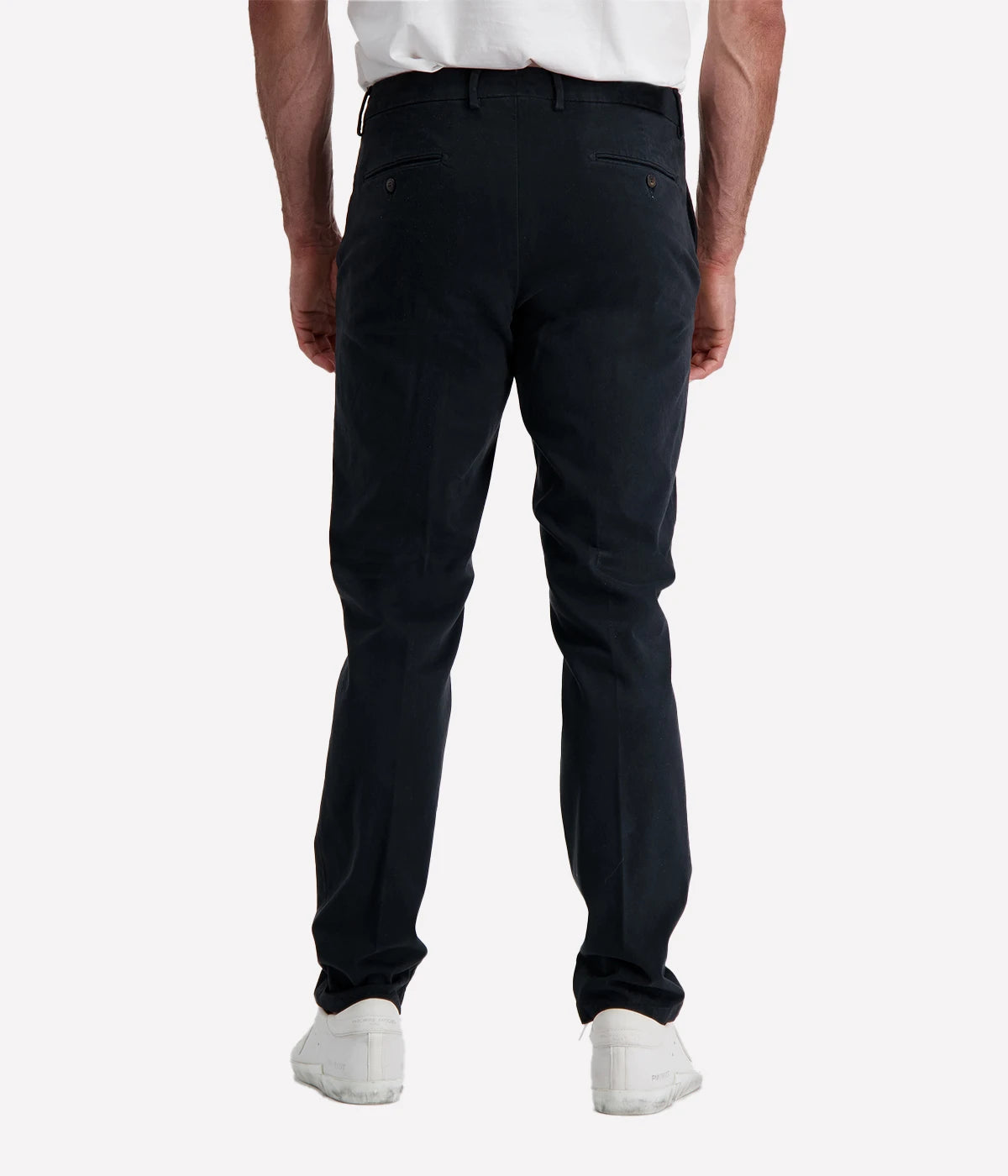 Slim-fit chino trousers crafted from stretch cotton for all-day comfort and ease of movement. Designed with a zip and button closure for a secure fit, front slant pockets for practicality, and welt back pockets for a refined finish. Perfect for both casual and smart occasions, these Italian-made chinos offer a sleek and sophisticated look.