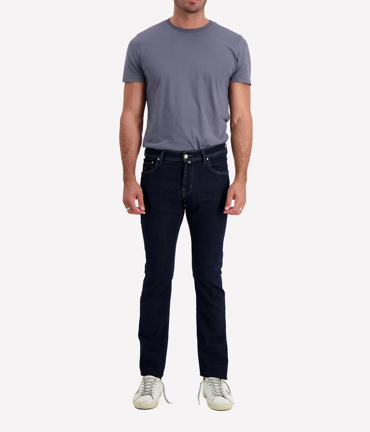 Nick 5 Pocket Slim Fit Jean in Contrast Stitch Dark Blue