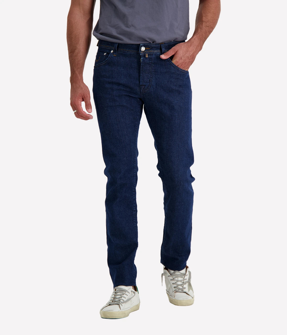 Nick 5 Pocket Slim Fit Jean in Dark Blue on Blue