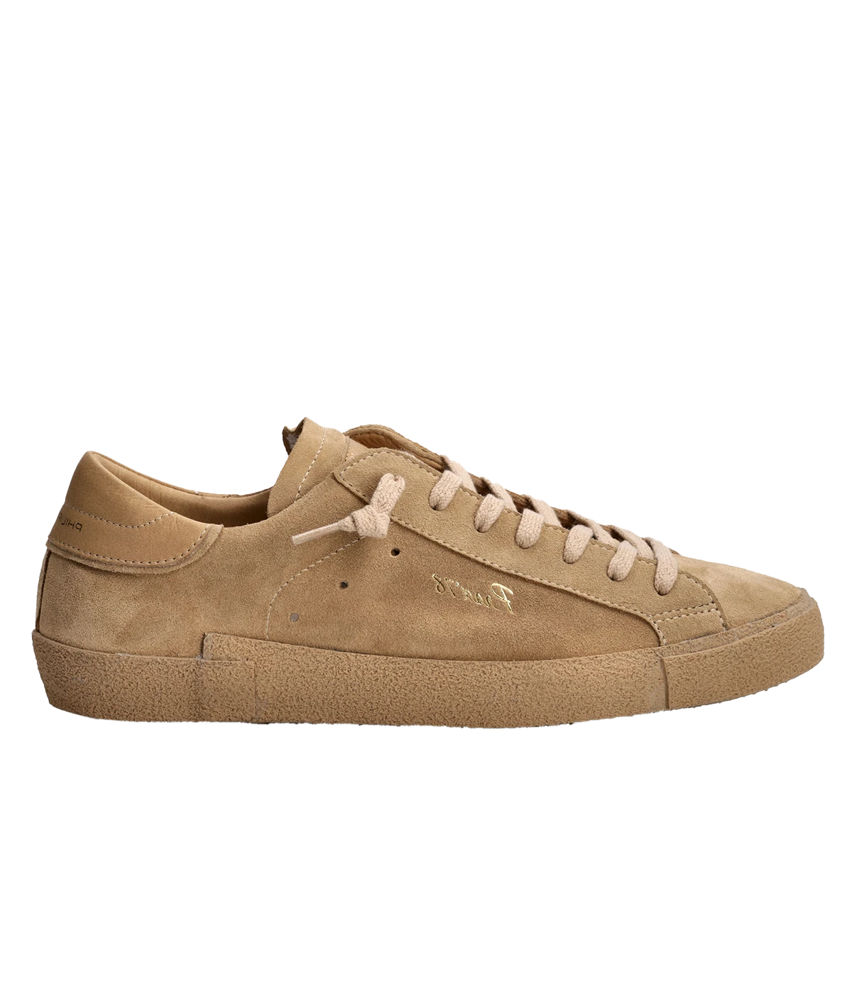 The Philippe Model PRSX Low Daim 70 sneaker combines premium leather and suede in tonal beige for a refined, casual look. Features laminated accents, a subtle "Prsx'78" print, cotton laces, and a comfortable rubber sole.