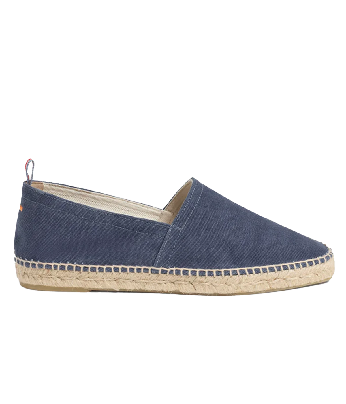 A side profile of the Castañer Pablo Espadrilles, highlighting the suede upper, braided jute midsole, and textured rubber sole for added grip.