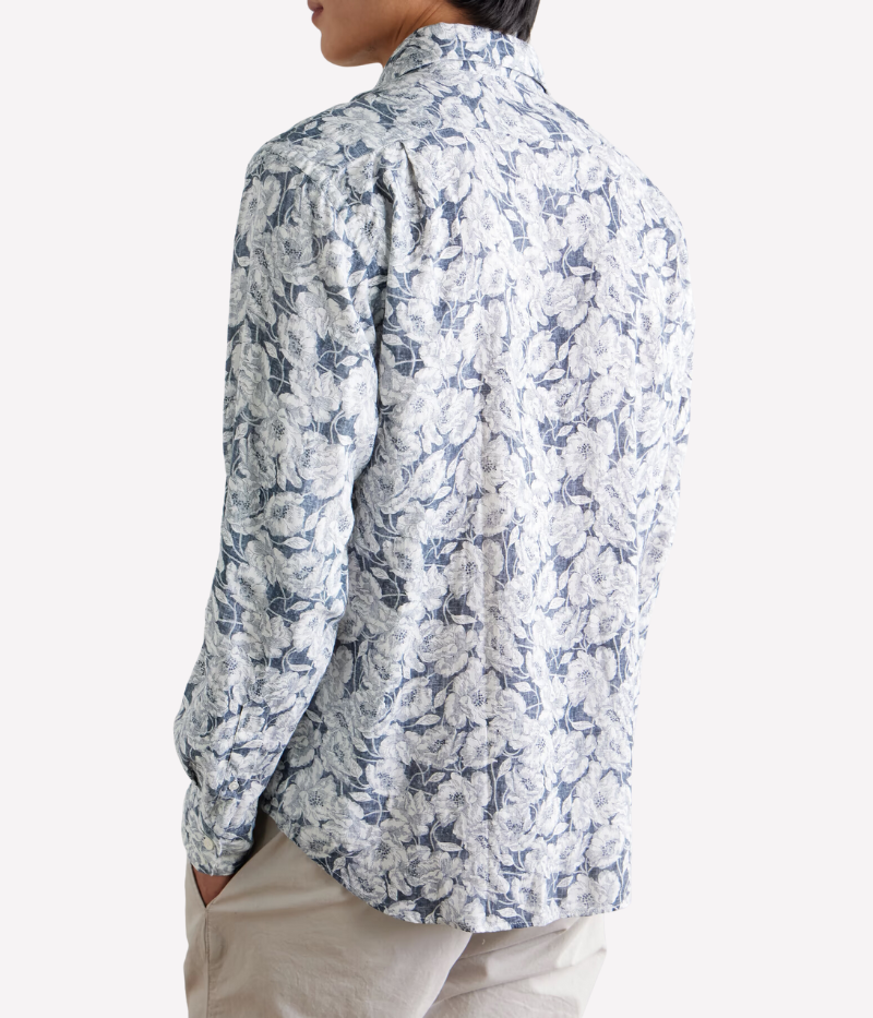 Back view of Hartford floral-print shirt, showcasing the lightweight, breathable fabric in a relaxed silhouette.