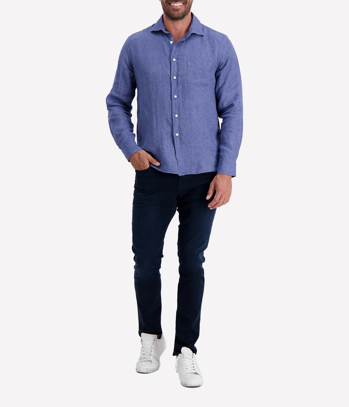 The Paul Shirt by Hartford in Denim is a lightweight linen button-down shirt with a relaxed fit. It features a classic button-up design, a casual collar, and long sleeves, making it perfect for warm weather and versatile styling. The denim color adds a casual yet sophisticated touch.