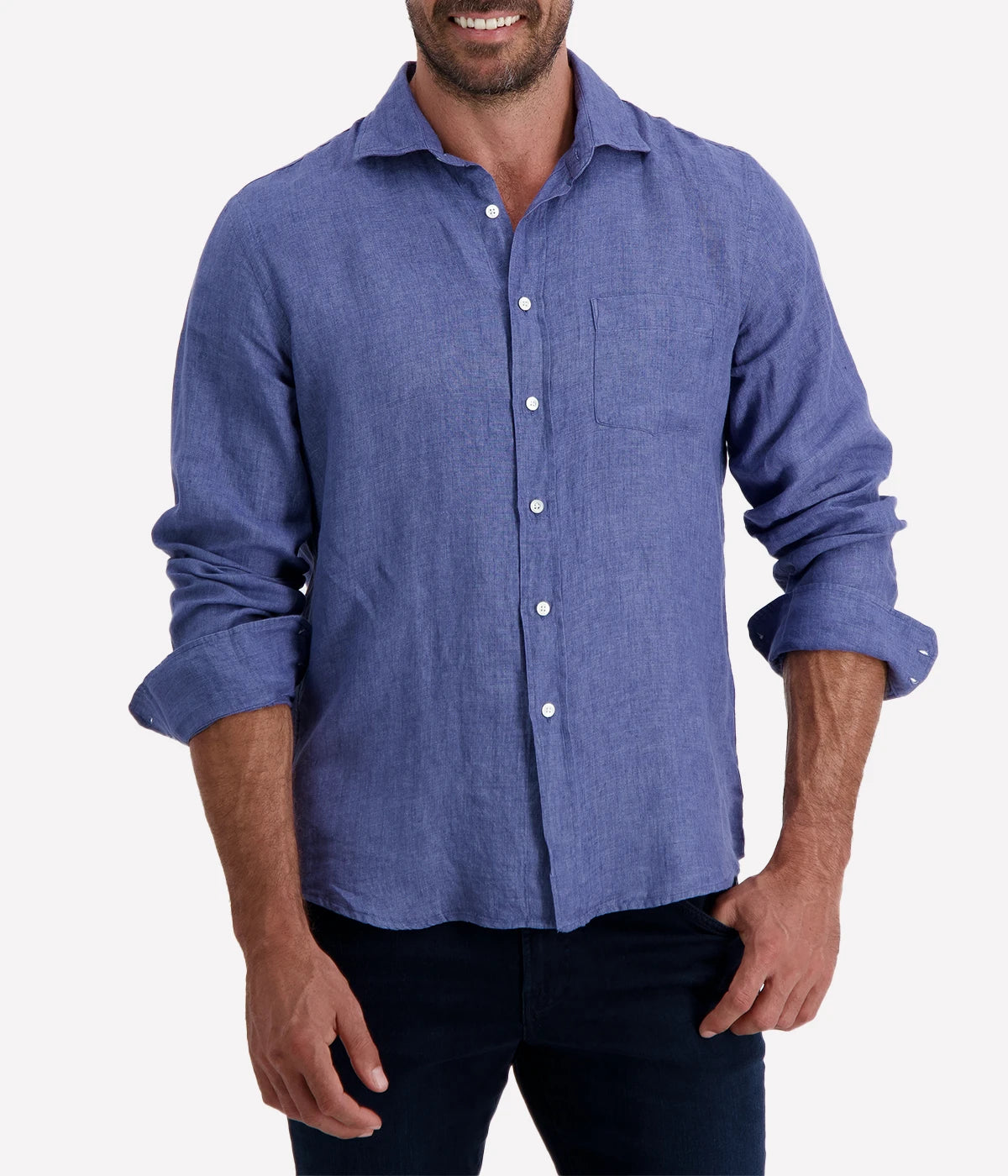 The Paul Shirt by Hartford in Denim is a lightweight linen button-down shirt with a relaxed fit. It features a classic button-up design, a casual collar, and long sleeves, making it perfect for warm weather and versatile styling. The denim color adds a casual yet sophisticated touch.