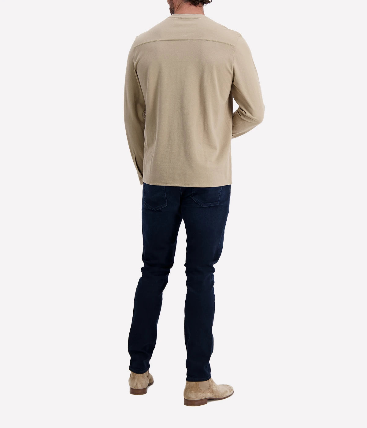 Vince Pique Collar Stand Long Sleeve in Wheat, crafted from soft cotton pique for a lightweight and breathable feel. Featuring a structured neckline for a refined touch, this versatile long-sleeve pairs effortlessly with jeans or chinos for a smart yet relaxed look.