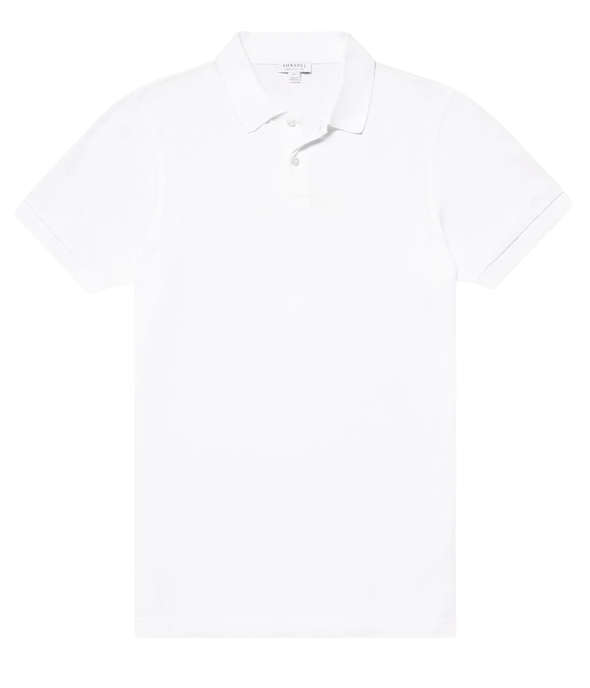 White piqué polo shirt for men made from premium Supima cotton. Ribbed collar, side vents, and branded shell buttons for a clean, stylish look.