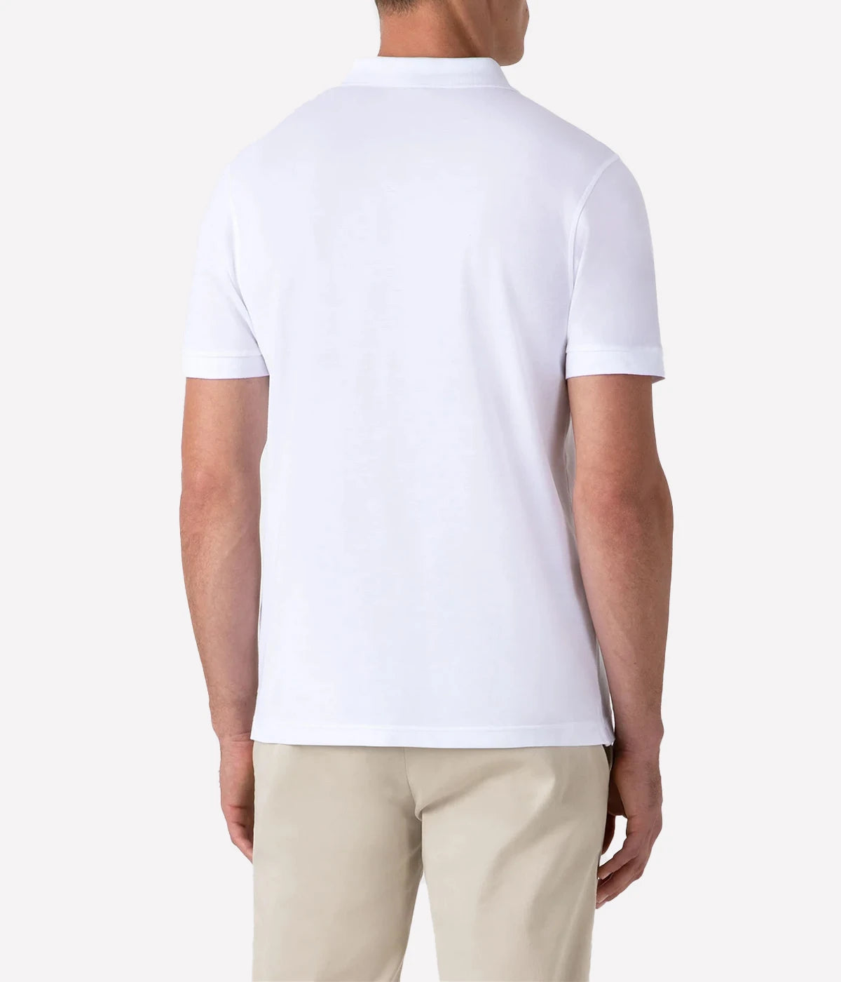 White piqué polo shirt for men made from premium Supima cotton. Ribbed collar, side vents, and branded shell buttons for a clean, stylish look.