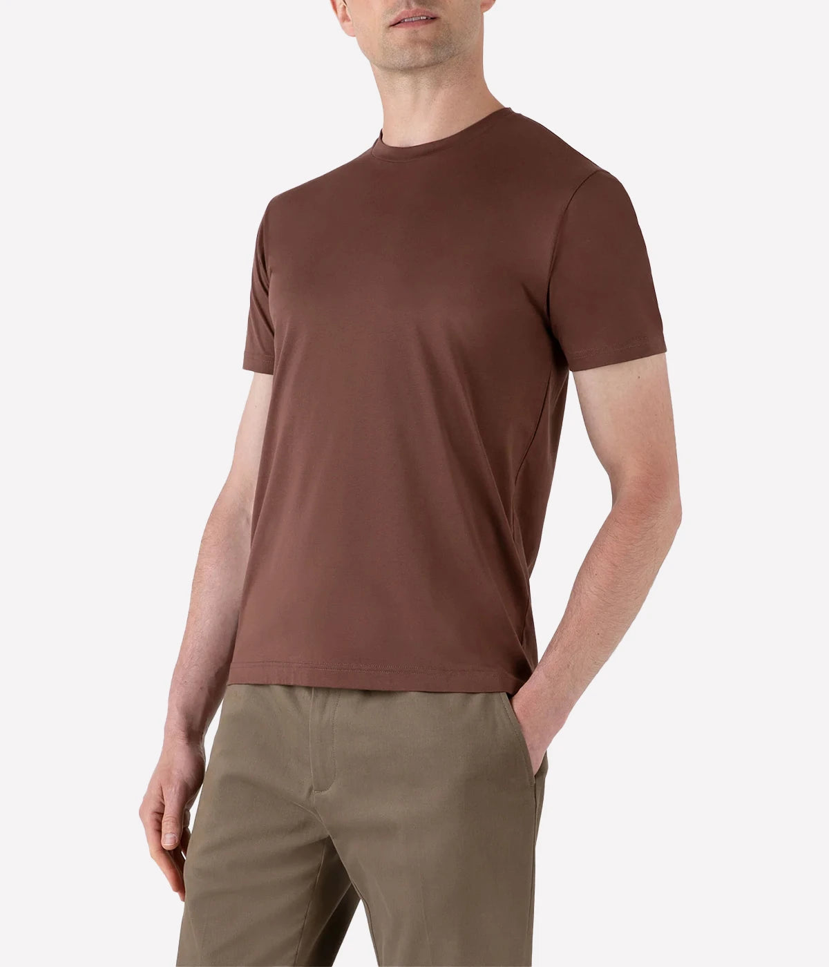 Men’s Cocoa Brown Riviera T-Shirt – Luxurious midweight cotton T-shirt in cocoa brown, inspired by the iconic style worn by James Bond in Casino Royale, perfect for seasonal transitions with a smooth, durable feel.