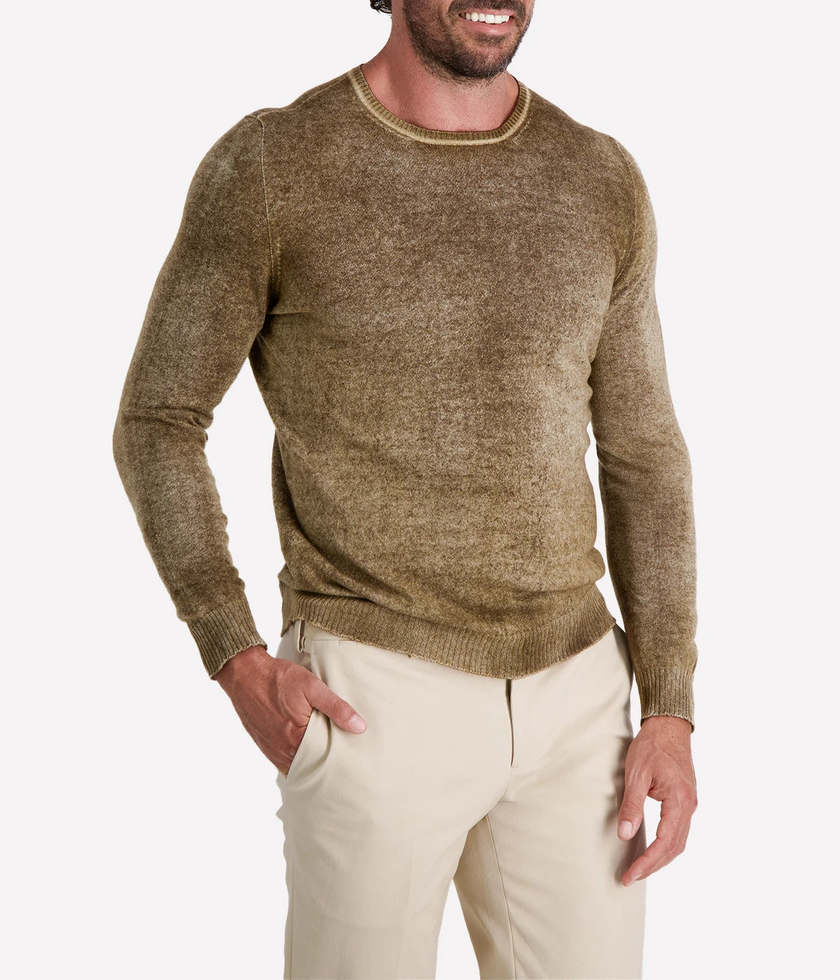 Avant Toi reversible pullover in Sughero, featuring a classic brown side and a lighter, textured reverse. Made in Italy from ultra-soft fabric, offering versatile styling with a refined, laid-back feel.