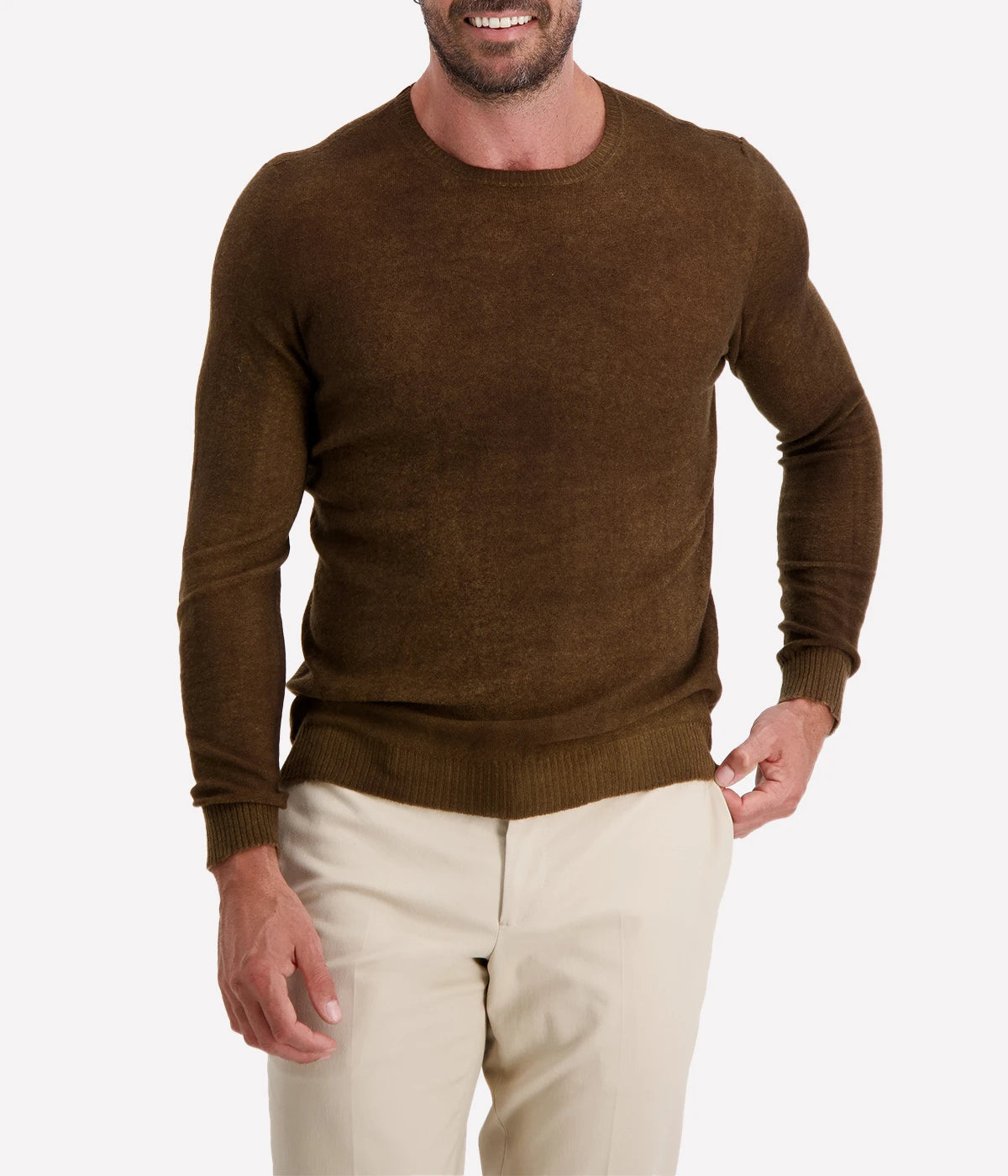 Avant Toi reversible pullover in Sughero, featuring a classic brown side and a lighter, textured reverse. Made in Italy from ultra-soft fabric, offering versatile styling with a refined, laid-back feel.