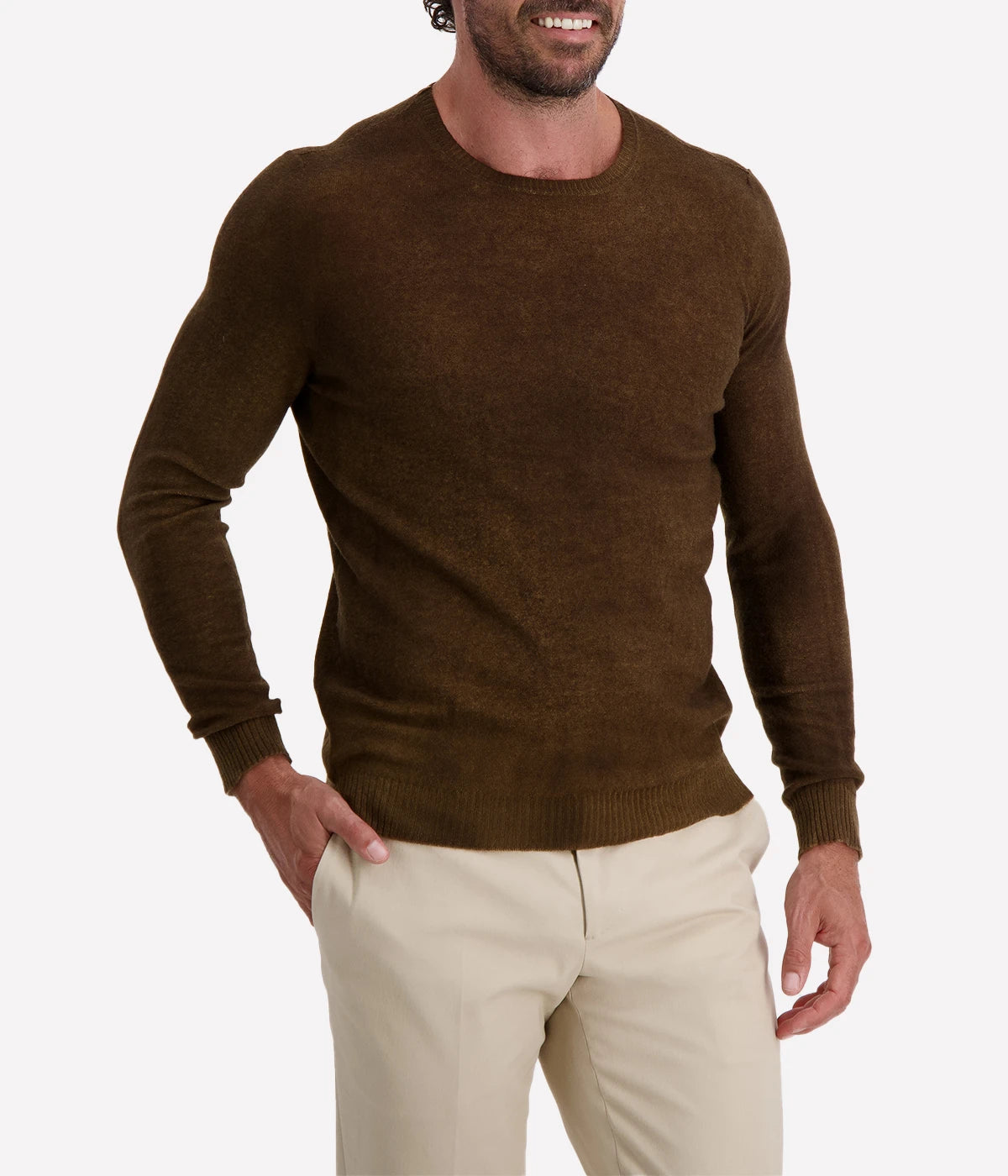 Avant Toi reversible pullover in Sughero, featuring a classic brown side and a lighter, textured reverse. Made in Italy from ultra-soft fabric, offering versatile styling with a refined, laid-back feel.