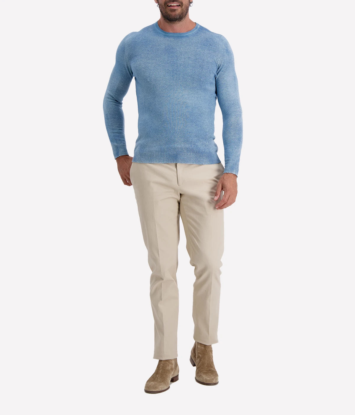 Avant Toi reversible pullover in Water, featuring a textured mid-light blue side and a smoother reverse. Made in Italy, combining luxurious comfort with effortless style.