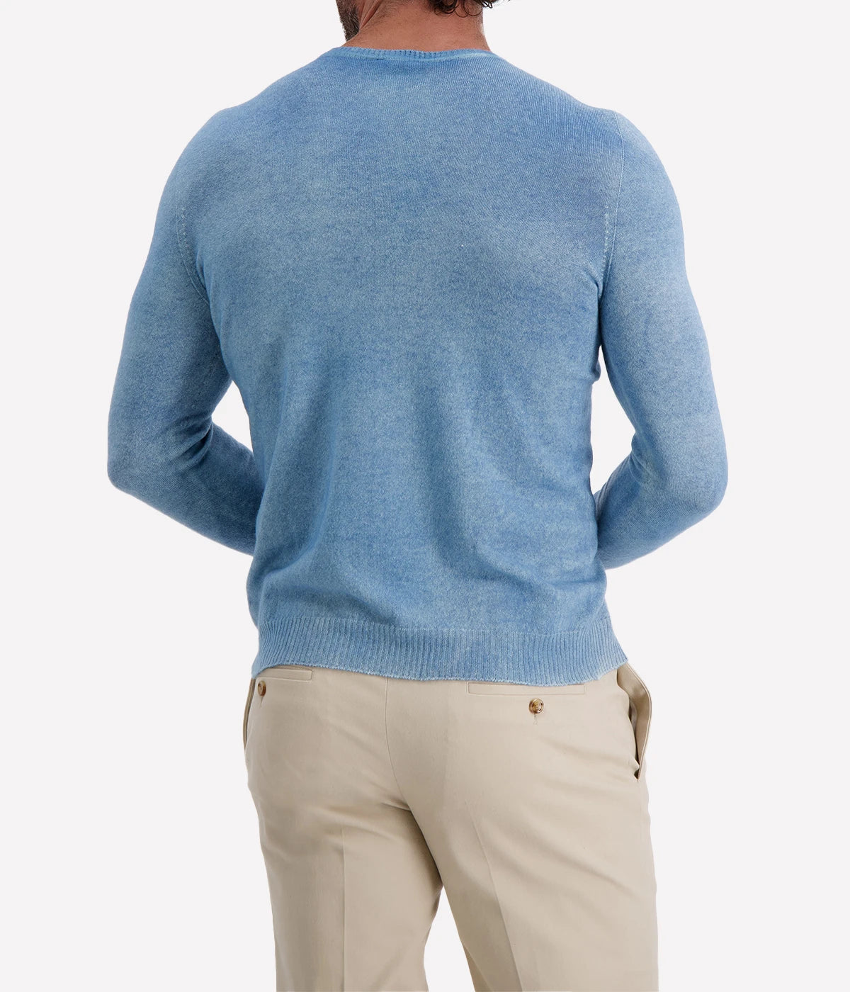 Avant Toi reversible pullover in Water, featuring a textured mid-light blue side and a smoother reverse. Made in Italy, combining luxurious comfort with effortless style.