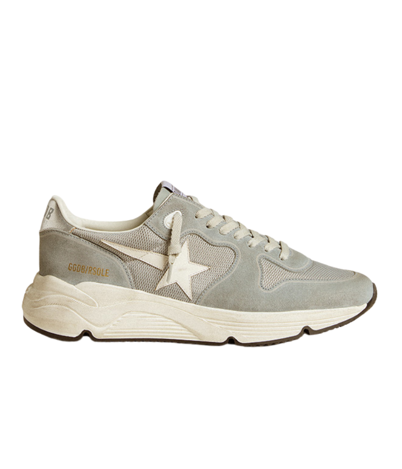 Golden Goose Running Sole Sneaker in Bluette and Silver, featuring a breathable net upper, suede toe, and laminated spur heel detail. Designed with a bold colourway, chunky rubber sole, and sporty yet luxurious aesthetic for all-day comfort and modern style.