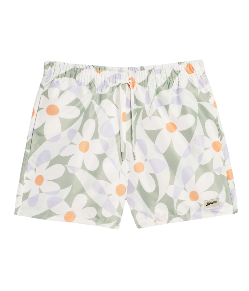 A playful statement for your swim style, the Bather Sage Daisy Trip Swim Trunk features a charming pattern of painted daisies in a calming sage hue. Designed for both fun and function, these trunks bring a laid-back vibe to any beach day or poolside hangout. Made for comfort and style, they’re perfect for making a splash, no matter where your adventures take you.