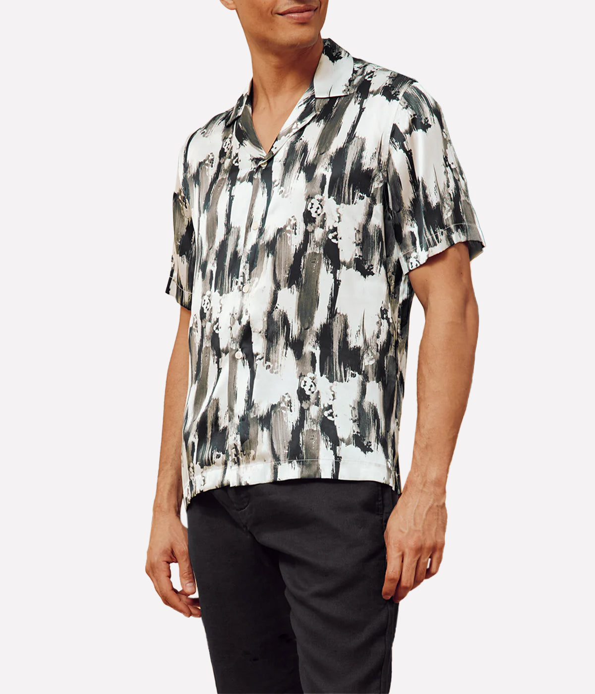 Roberto Seascape Print Silk Shirt in Black and White