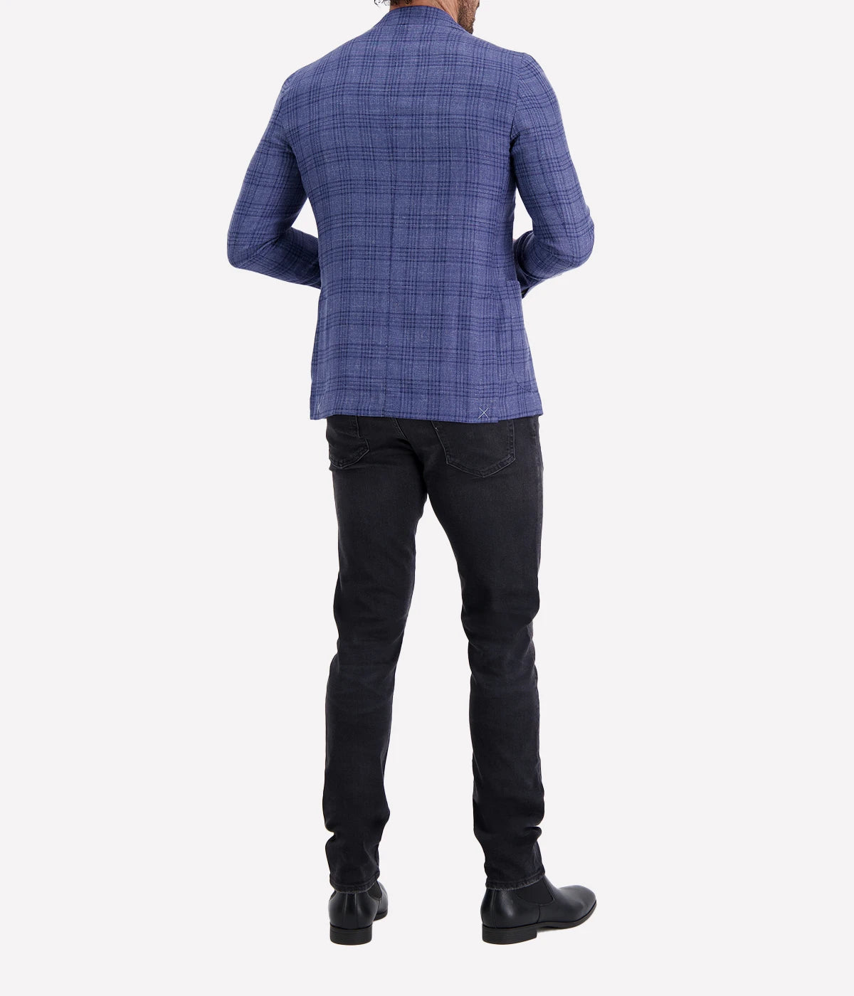 Eleventy Single-Breasted Soft Suit Jacket in blue plaid pattern, featuring a relaxed, modern fit with soft tailoring, ideal for spring events like racing or casual office wear.