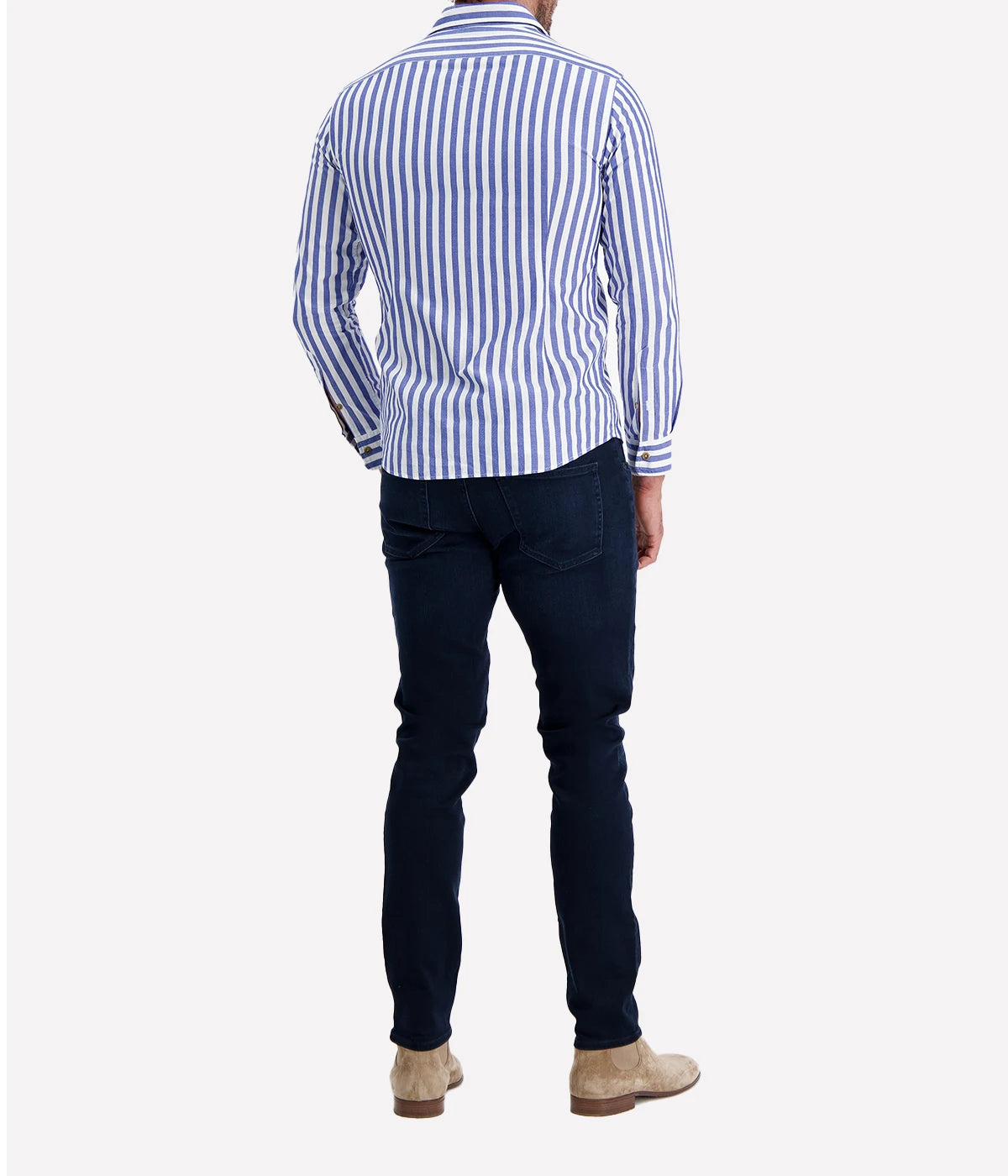 Ingram Slim Shirt with a blue stripe, expertly tailored for a sleek fit. A versatile men's shirt crafted from premium fabric, perfect for both professional and casual occasions.