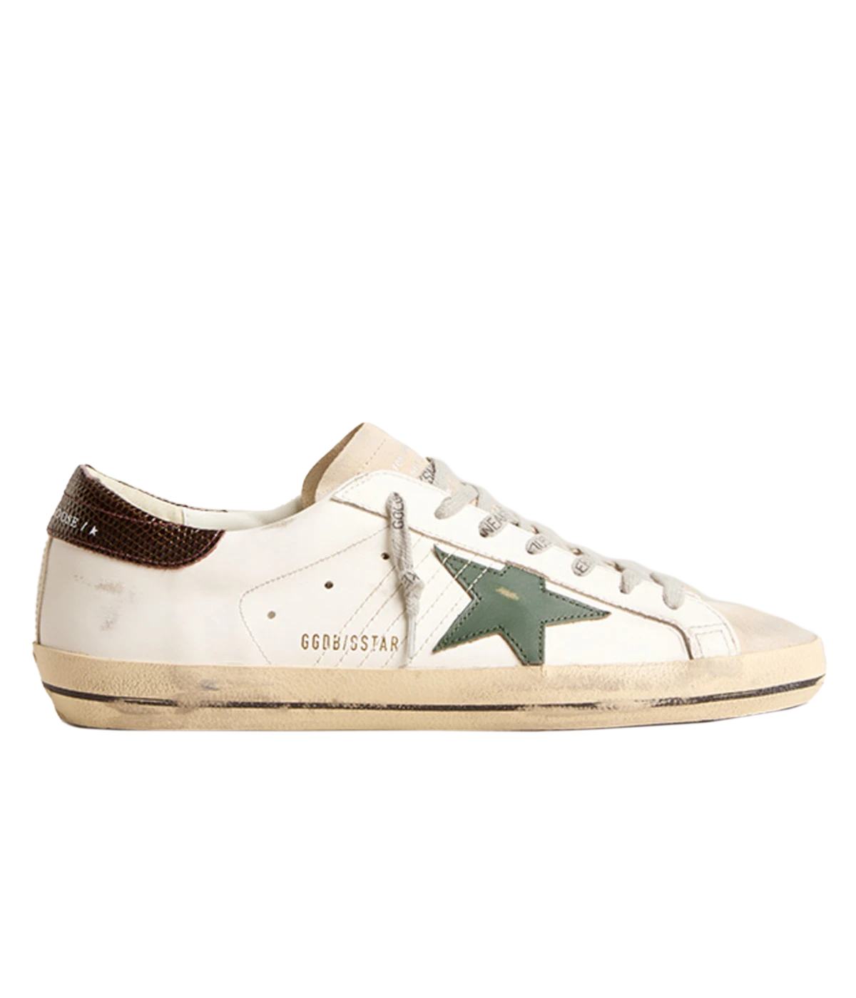 Super Star Sneaker in White, Seed Pearl, Green & Brown