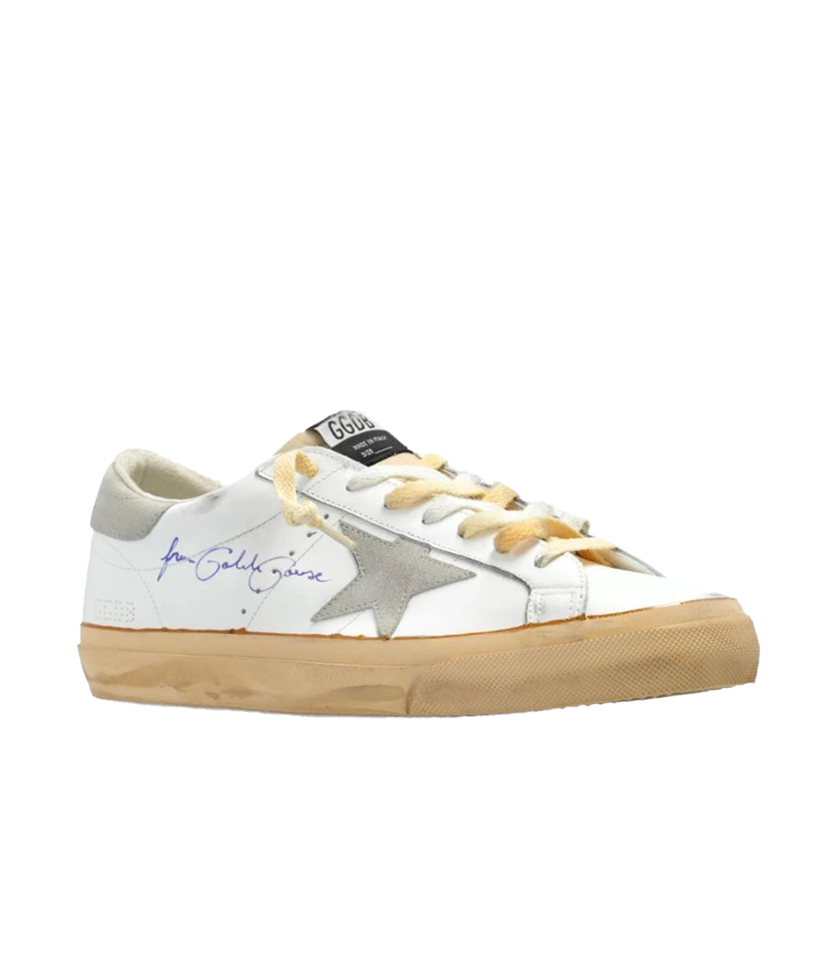 Side profile of the Golden Goose Super Star Sneakers, showcasing the iconic suede star motif, perforated side panel, and contrast leather heel tab for a standout design.