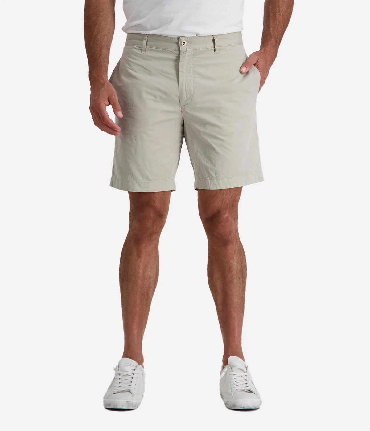 Hartford Texas Woven Shorts in Pebble, 100% cotton chino shorts with zip fly, belt loops, and five-pocket design. Lightweight, breathable, and perfect for summer style. Machine washable.