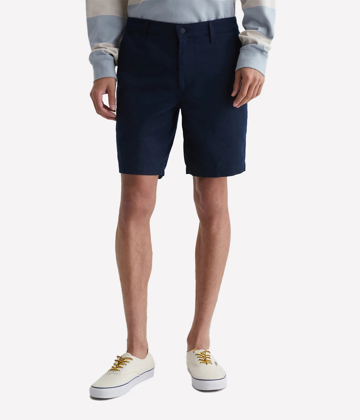 AG Wanderer Shorts styled with a sweatshirt and sneakers, showcasing a relaxed yet polished outfit for versatile, everyday wear.