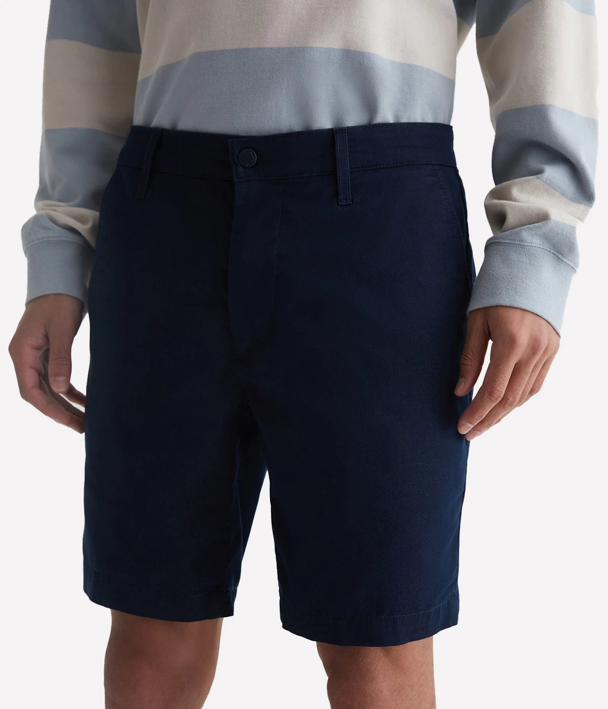 Front view of the AG Wanderer Shorts for men, showcasing a clean trouser-inspired design with a slim fit and slightly tapered legs.