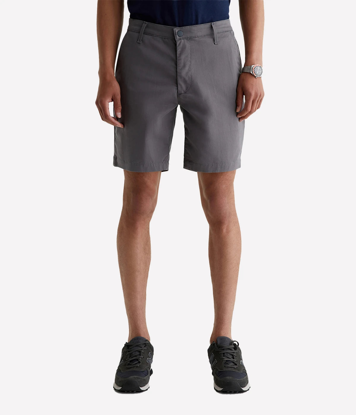 Front view of the AG Wanderer Shorts for men, showcasing a clean trouser-inspired design with a slim fit and slightly tapered legs.