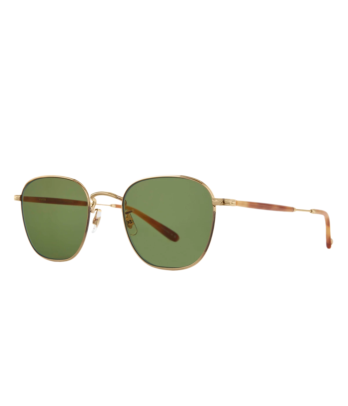 Sleek square sunglasses with a coin-edge pattern on the EyeWire, made from lightweight stainless steel and acetate temple tips. Featuring adjustable nose pads and semi-flat green CR39 lenses with UV protection and anti-reflective coating. Stylish and comfortable.