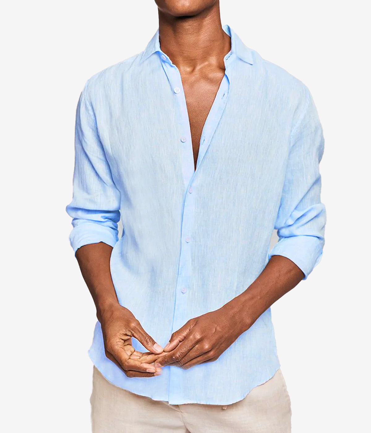 Antonio Linen Long Sleeve Shirt in Baby Blue