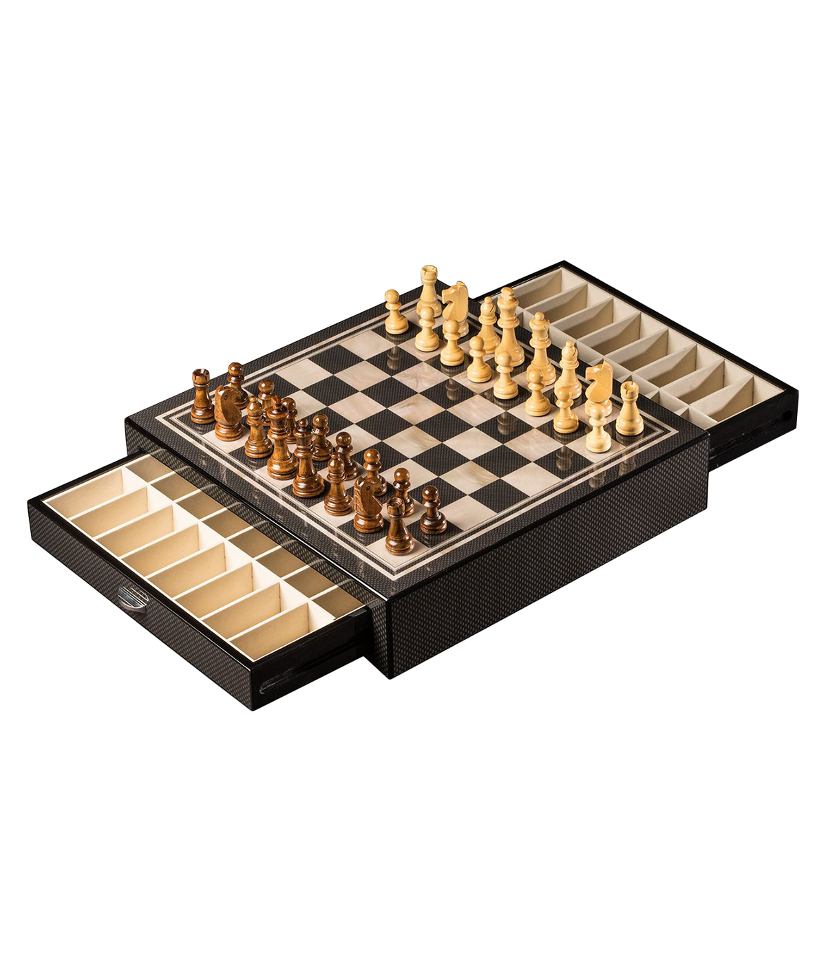 Nolan Chess Set in Carbon Fiber & Mother Of Pearl