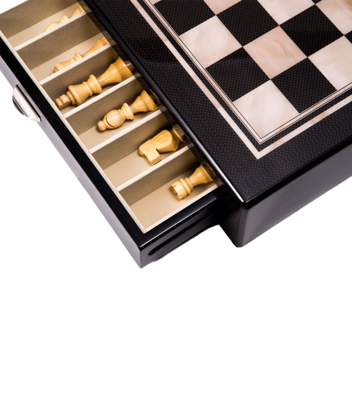 Nolan Chess Set in Carbon Fiber & Mother Of Pearl