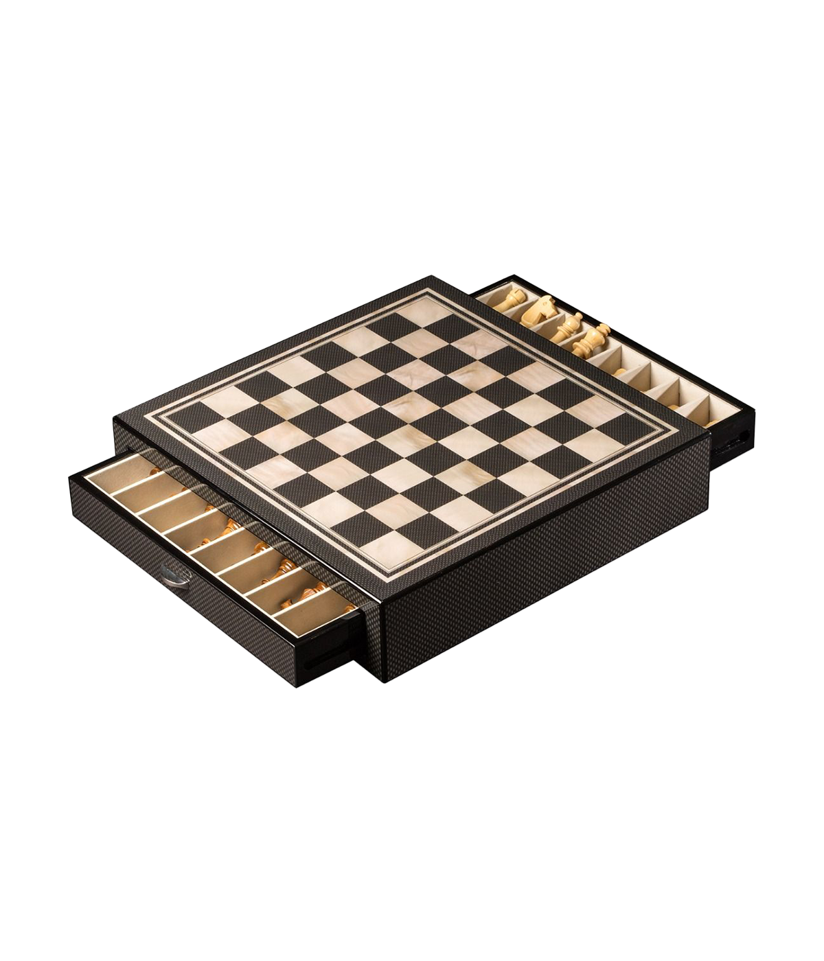 Nolan Chess Set in Carbon Fiber & Mother Of Pearl